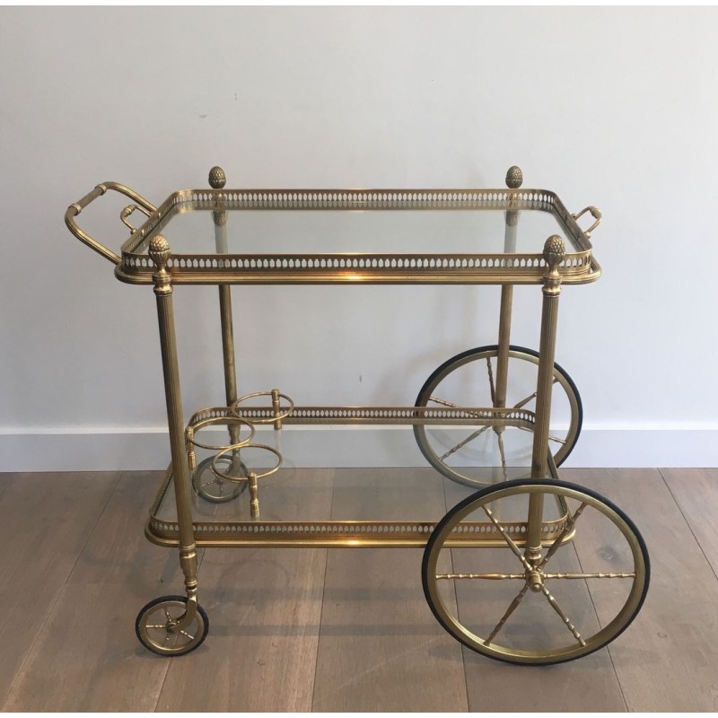 Neoclassical Brass Drinks Trolley with Removable Trays by Maison Baguès, circa 1940