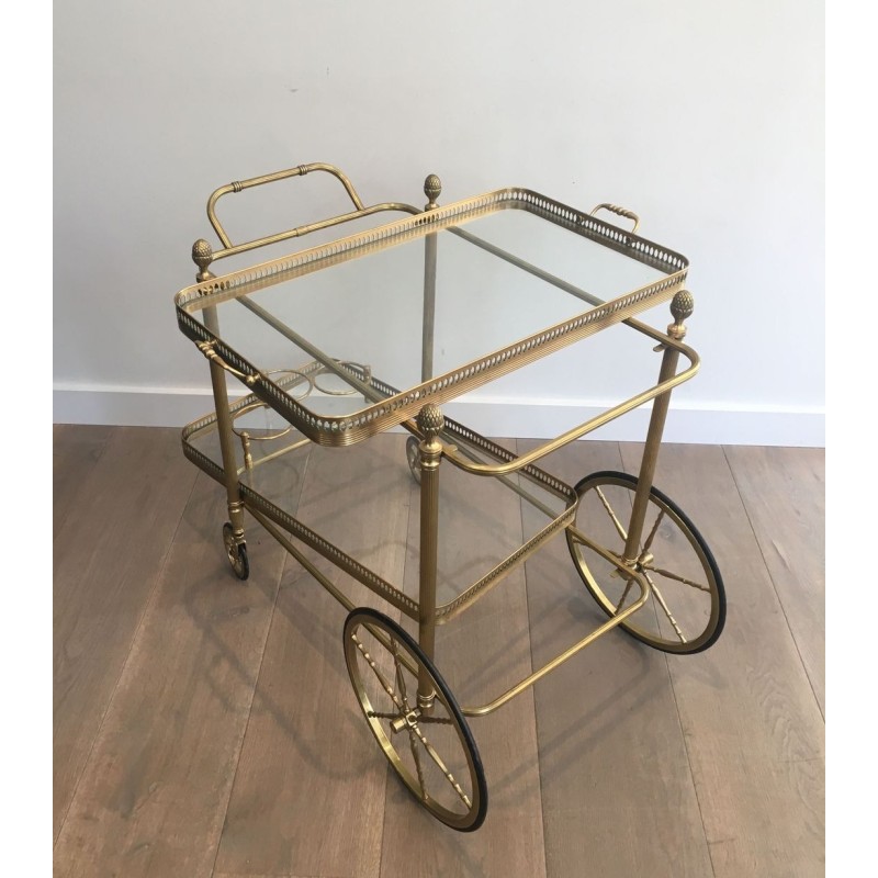 Neoclassical Brass Drinks Trolley with Removable Trays by Maison Baguès, circa 1940