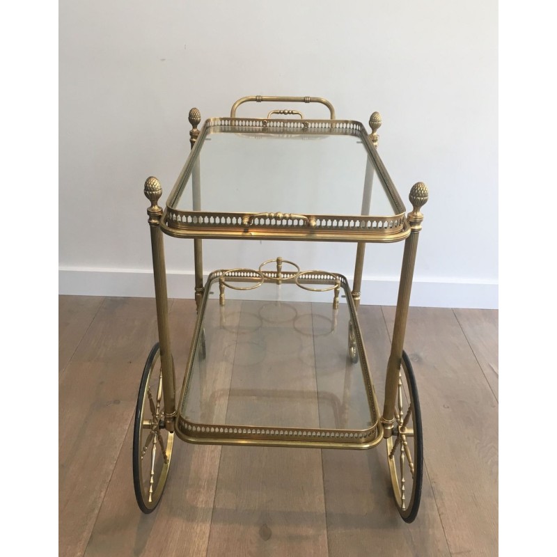 Neoclassical Brass Drinks Trolley with Removable Trays by Maison Baguès, circa 1940