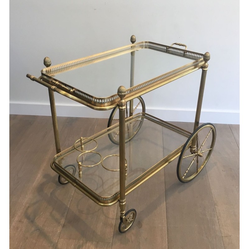 Neoclassical Brass Drinks Trolley with Removable Trays by Maison Baguès, circa 1940