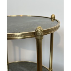 Sellette Ronde en Bronze à Triple Plateaux de Miroirs Eglomisés de la Maison Baguès