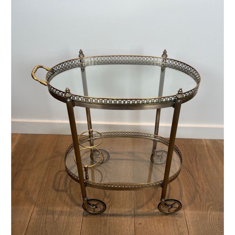 Round Silvered Brass Drinks Trolley by Maison Bagués