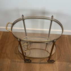 Round Silvered Brass Drinks Trolley by Maison Bagués