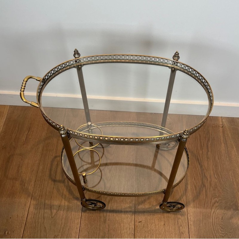 Round Silvered Brass Drinks Trolley by Maison Bagués