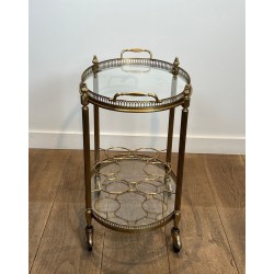 Oval Brass Drinks Trolley in the Style of Maison Jansen, Art Déco, circa 1940 | Maison BARROIS