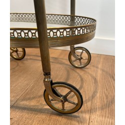 Round Silvered Brass Drinks Trolley by Maison Bagués