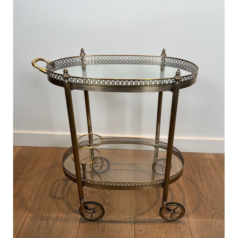 Round Silvered Brass Drinks Trolley by Maison Bagués