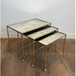 Tables Gigognes Faux-Bambou Laiton, Miroirs Églomisés, Maison Baguès, vers 1940 | Maison BARROIS