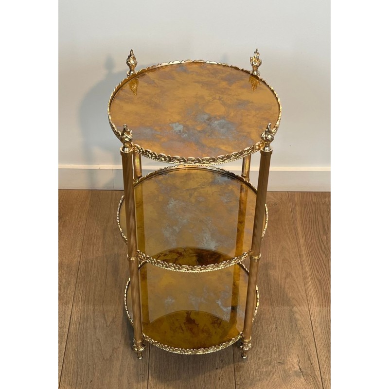 Three-Tier Silvered Brass Guéridon with Églomisé Mirror Tops, Maison Jansen, circa 1940 | Maison BARROIS