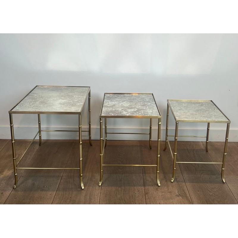Tables Gigognes Faux-Bambou Laiton, Miroirs Églomisés, Maison Baguès, vers 1940 | Maison BARROIS