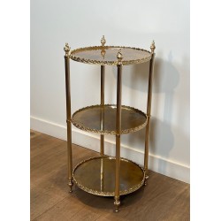 Sellette Ronde en Laiton Argenté à Triple Plateaux de Miroirs Eglomisés de la Maison Jansen