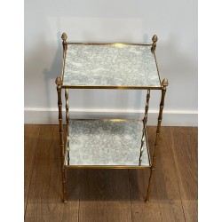 Faux-Bamboo Bronze Side Table with Églomisé Glass Shelves, Maison Baguès, circa 1940 | Maison BARROIS