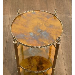 Sellette Ronde en Laiton Argenté à Triple Plateaux de Miroirs Eglomisés de la Maison Jansen