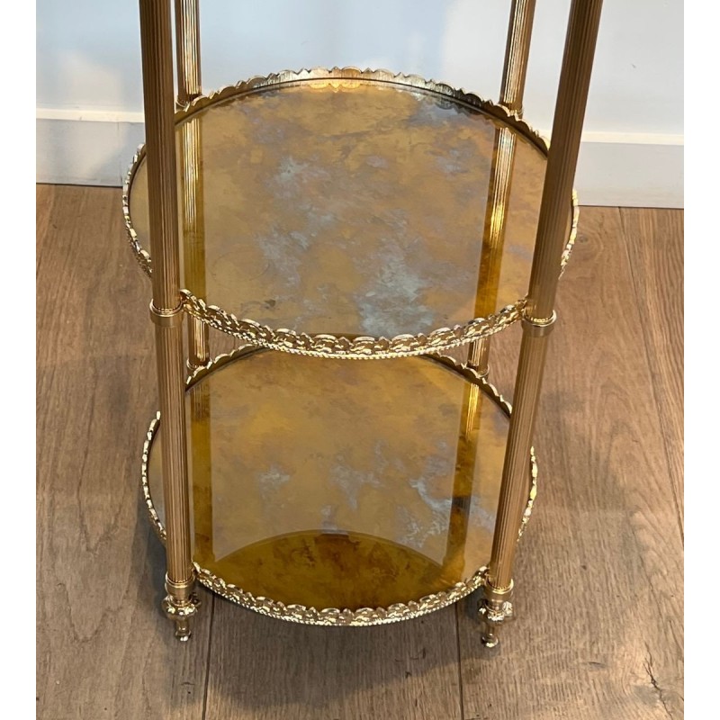 Three-Tier Silvered Brass Guéridon with Églomisé Mirror Tops, Maison Jansen, circa 1940 | Maison BARROIS