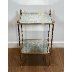 Faux-Bamboo Bronze Side Table with Églomisé Glass Shelves, Maison Baguès, circa 1940 | Maison BARROIS