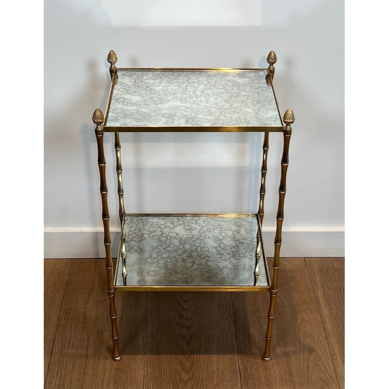 Faux-Bamboo Bronze Side Table with Églomisé Glass Shelves, Maison Baguès, circa 1940 | Maison BARROIS
