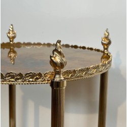 Sellette Ronde en Laiton Argenté à Triple Plateaux de Miroirs Eglomisés de la Maison Jansen