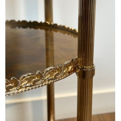 Sellette Ronde en Laiton Argenté à Triple Plateaux de Miroirs Eglomisés de la Maison Jansen