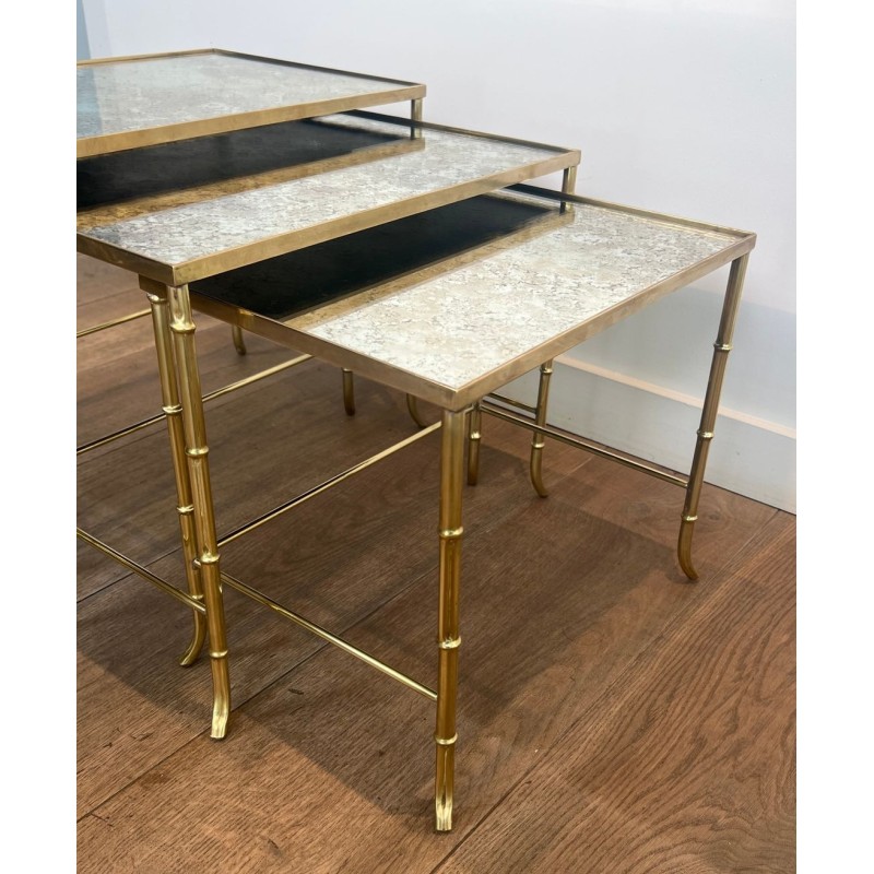 Tables Gigognes Faux-Bambou Laiton, Miroirs Églomisés, Maison Baguès, vers 1940 | Maison BARROIS