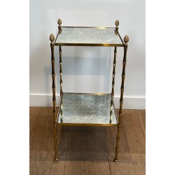Faux-Bamboo Bronze Side Table with Églomisé Glass Shelves, Maison Baguès, circa 1940 | Maison BARROIS