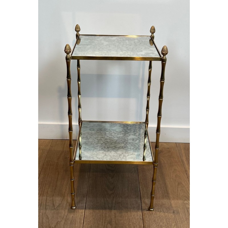 Faux-Bamboo Bronze Side Table with Églomisé Glass Shelves, Maison Baguès, circa 1940 | Maison BARROIS