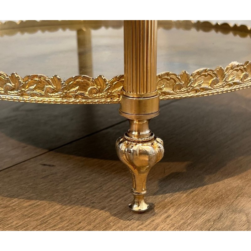 Sellette Ronde en Laiton Argenté à Triple Plateaux de Miroirs Eglomisés de la Maison Jansen