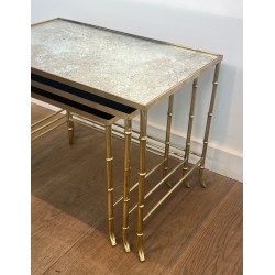 Tables Gigognes Faux-Bambou Laiton, Miroirs Églomisés, Maison Baguès, vers 1940 | Maison BARROIS