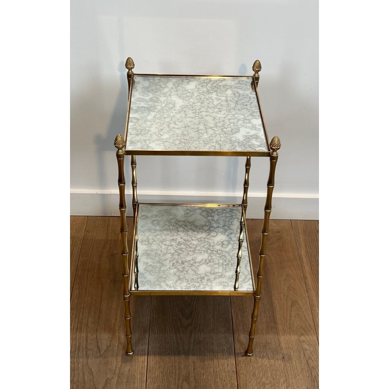 Faux-Bamboo Bronze Side Table with Églomisé Glass Shelves, Maison Baguès, circa 1940 | Maison BARROIS