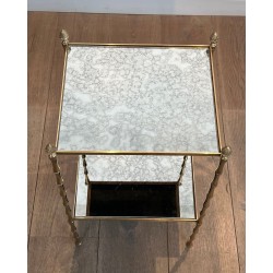 Faux-Bamboo Bronze Side Table with Églomisé Glass Shelves, Maison Baguès, circa 1940 | Maison BARROIS