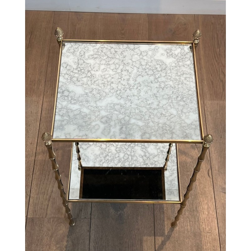 Faux-Bamboo Bronze Side Table with Églomisé Glass Shelves, Maison Baguès, circa 1940 | Maison BARROIS