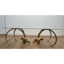 «Aux Mouflons» Brass Coffee Table with Ibex Heads, Alain Chervet, circa 1970 | Maison BARROIS