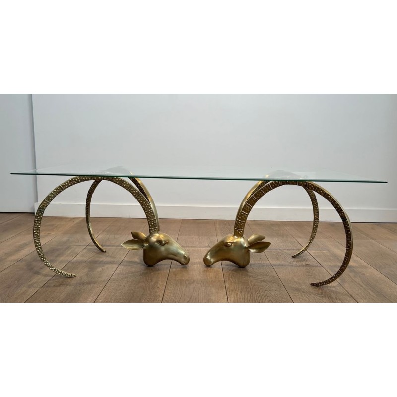 «Aux Mouflons» Brass Coffee Table with Ibex Heads, Alain Chervet, circa 1970 | Maison BARROIS