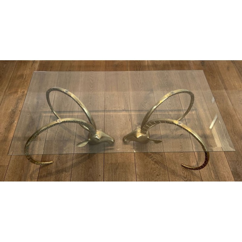Table Basse «Aux Mouflons» en Laiton, Alain Chervet, vers 1970 | Maison BARROIS