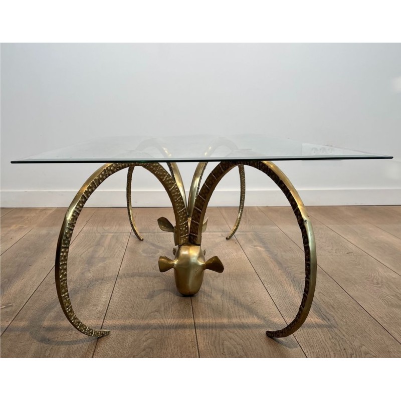 «Aux Mouflons» Brass Coffee Table with Ibex Heads, Alain Chervet, circa 1970 | Maison BARROIS