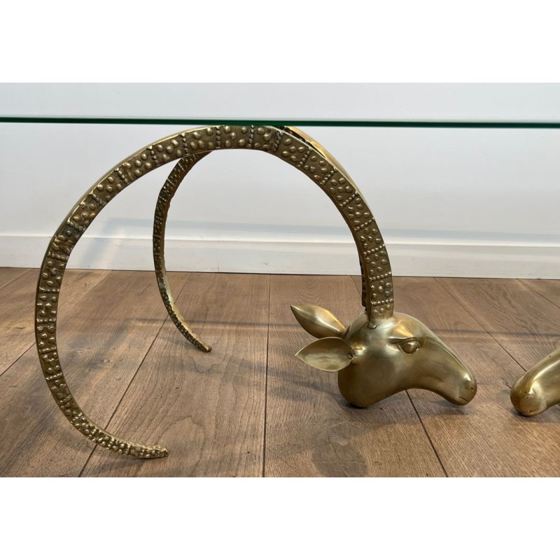 «Aux Mouflons» Brass Coffee Table with Ibex Heads, Alain Chervet, circa 1970 | Maison BARROIS