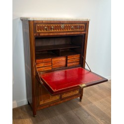 Louis XVI Marquetry Sécrétaire à Abattant, Carrara Marble, French Work, circa 1800 | Maison BARROIS