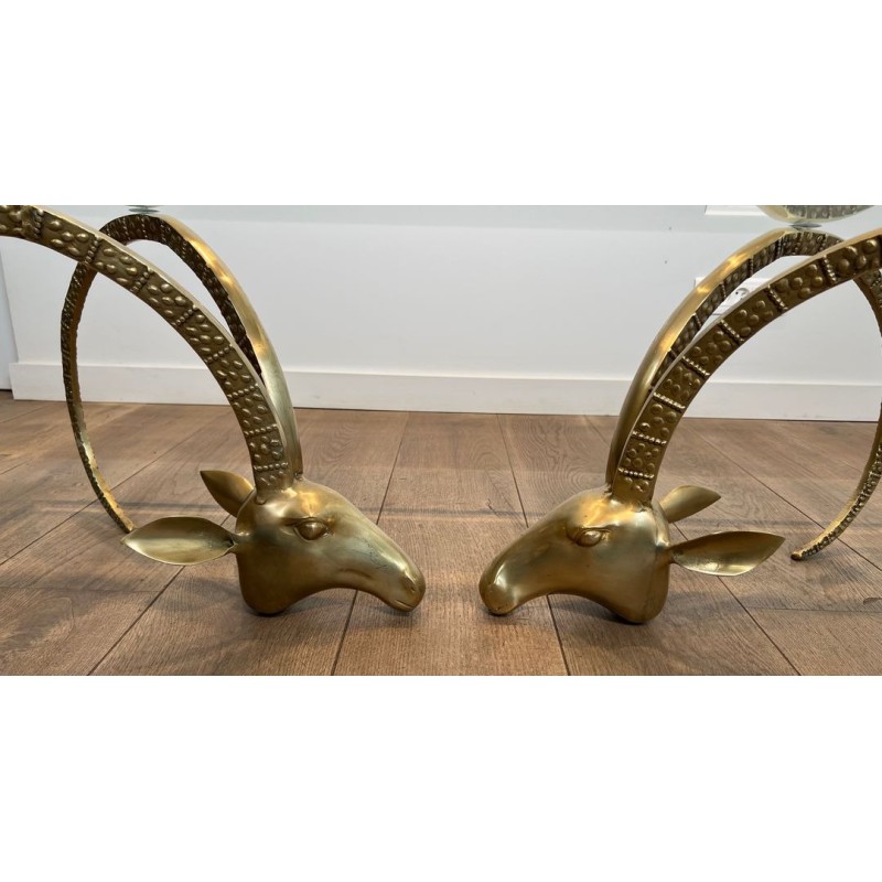 «Aux Mouflons» Brass Coffee Table with Ibex Heads, Alain Chervet, circa 1970 | Maison BARROIS