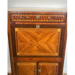 Sécrétaire à Abattant Louis XVI Marqueterie, Marbre de Carrare, vers 1800 | Maison BARROIS