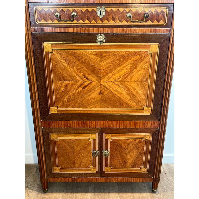 Louis XVI Marquetry Sécrétaire à Abattant, Carrara Marble, French Work, circa 1800 | Maison BARROIS