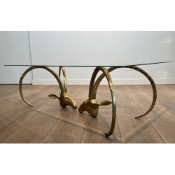Table Basse «Aux Mouflons» en Laiton, Alain Chervet, vers 1970 | Maison BARROIS