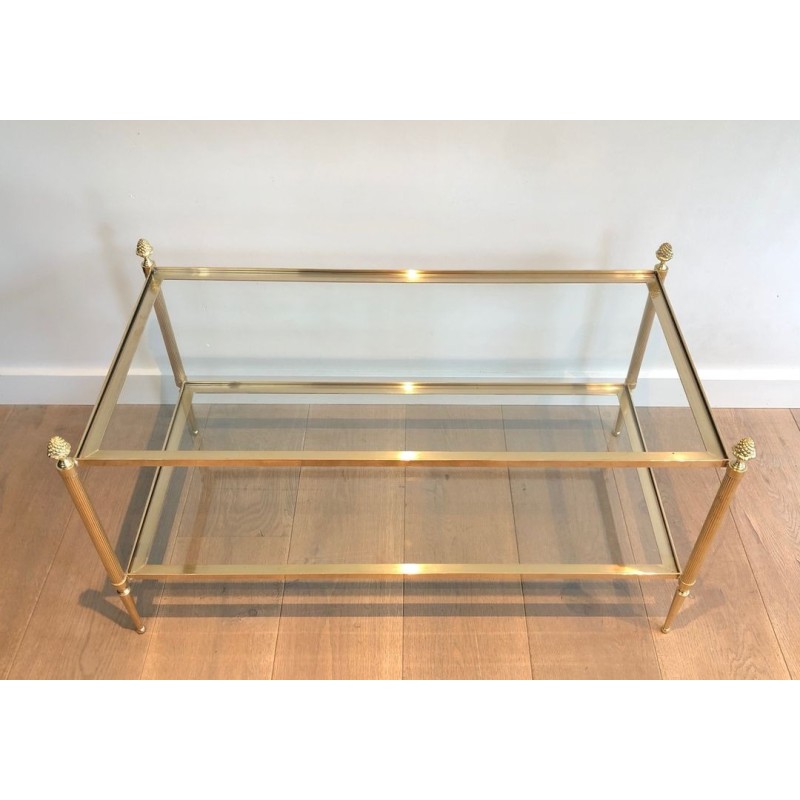 Two-Tier Brass and Glass Coffee Table with Bronze Tassels, Maison Baguès, circa 1940 | Maison BARROIS