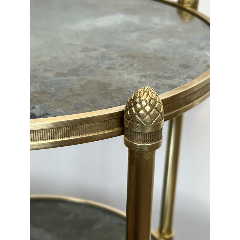 Sellette Ronde en Bronze à Triple Plateaux de Miroirs Eglomisés de la Maison Baguès