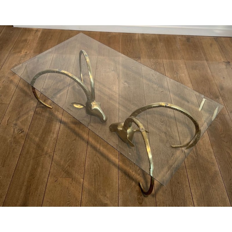 Table Basse «Aux Mouflons» en Laiton, Alain Chervet, vers 1970 | Maison BARROIS