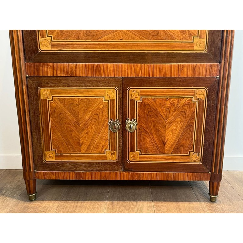 Louis XVI Marquetry Sécrétaire à Abattant, Carrara Marble, French Work, circa 1800 | Maison BARROIS