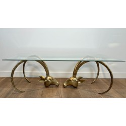«Aux Mouflons» Brass Coffee Table with Ibex Heads, Alain Chervet, circa 1970 | Maison BARROIS