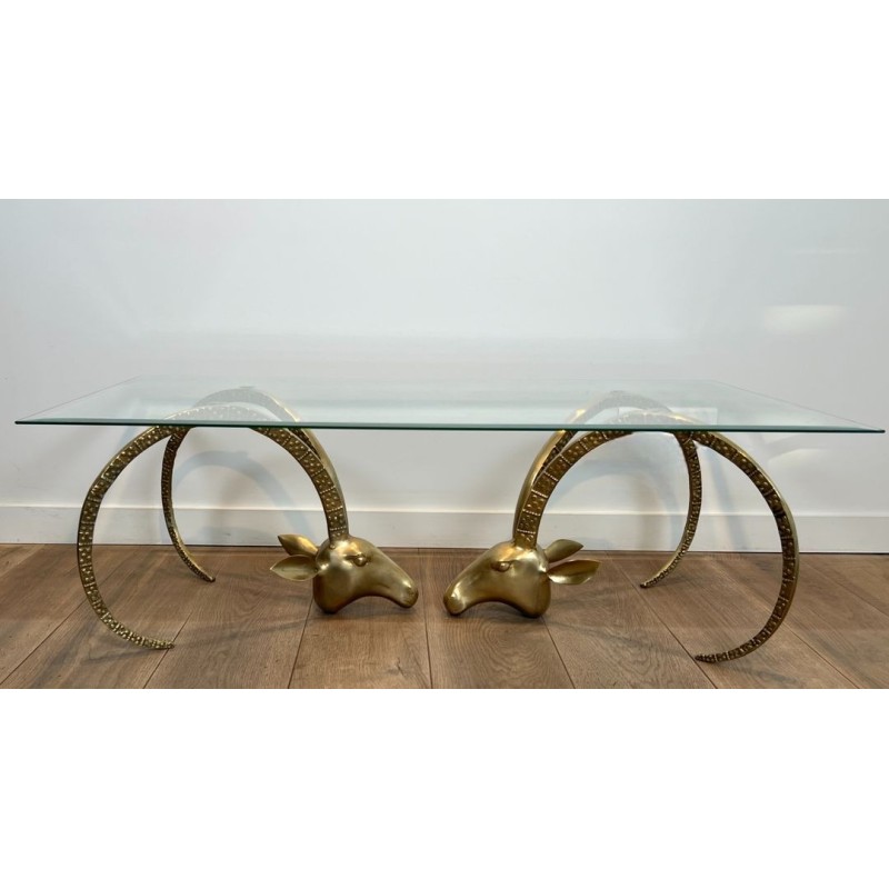 «Aux Mouflons» Brass Coffee Table with Ibex Heads, Alain Chervet, circa 1970 | Maison BARROIS