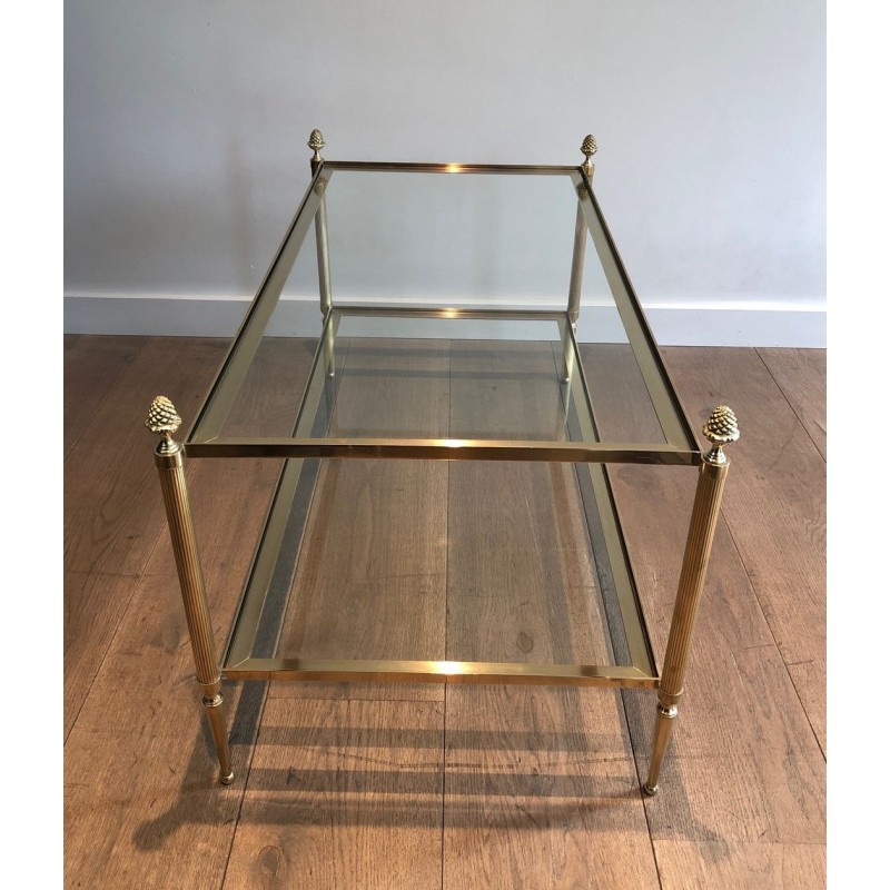 Two-Tier Brass and Glass Coffee Table with Bronze Tassels, Maison Baguès, circa 1940 | Maison BARROIS