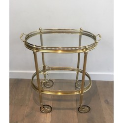 Neoclassical Oval Brass Drinks Trolley, Double Removable Trays, Maison Baguès, circa 1940 | Maison BARROIS