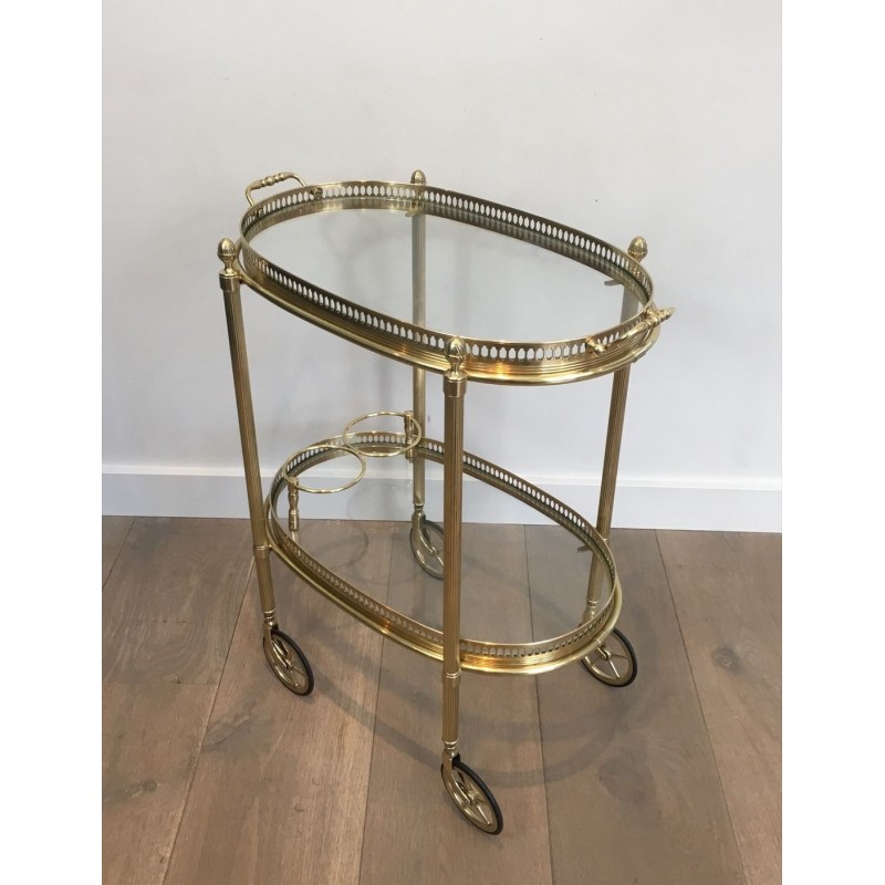 Neoclassical Oval Brass Drinks Trolley, Double Removable Trays, Maison Baguès, circa 1940 | Maison BARROIS