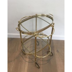 Neoclassical Oval Brass Drinks Trolley, Double Removable Trays, Maison Baguès, circa 1940 | Maison BARROIS